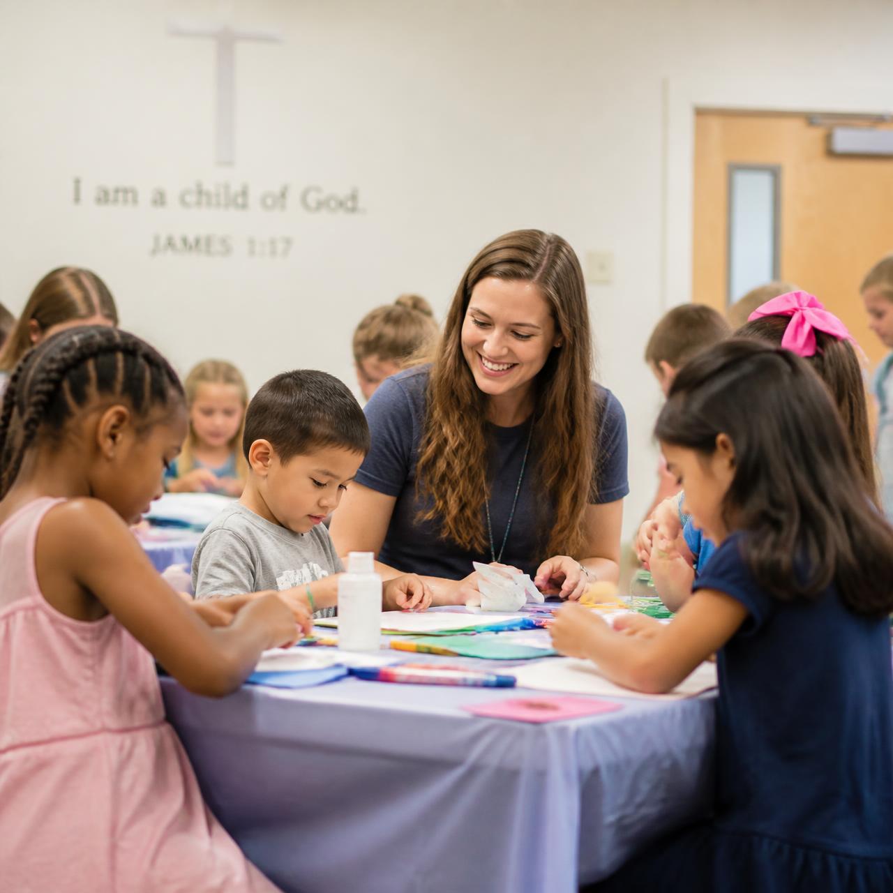 Children in a church craft session