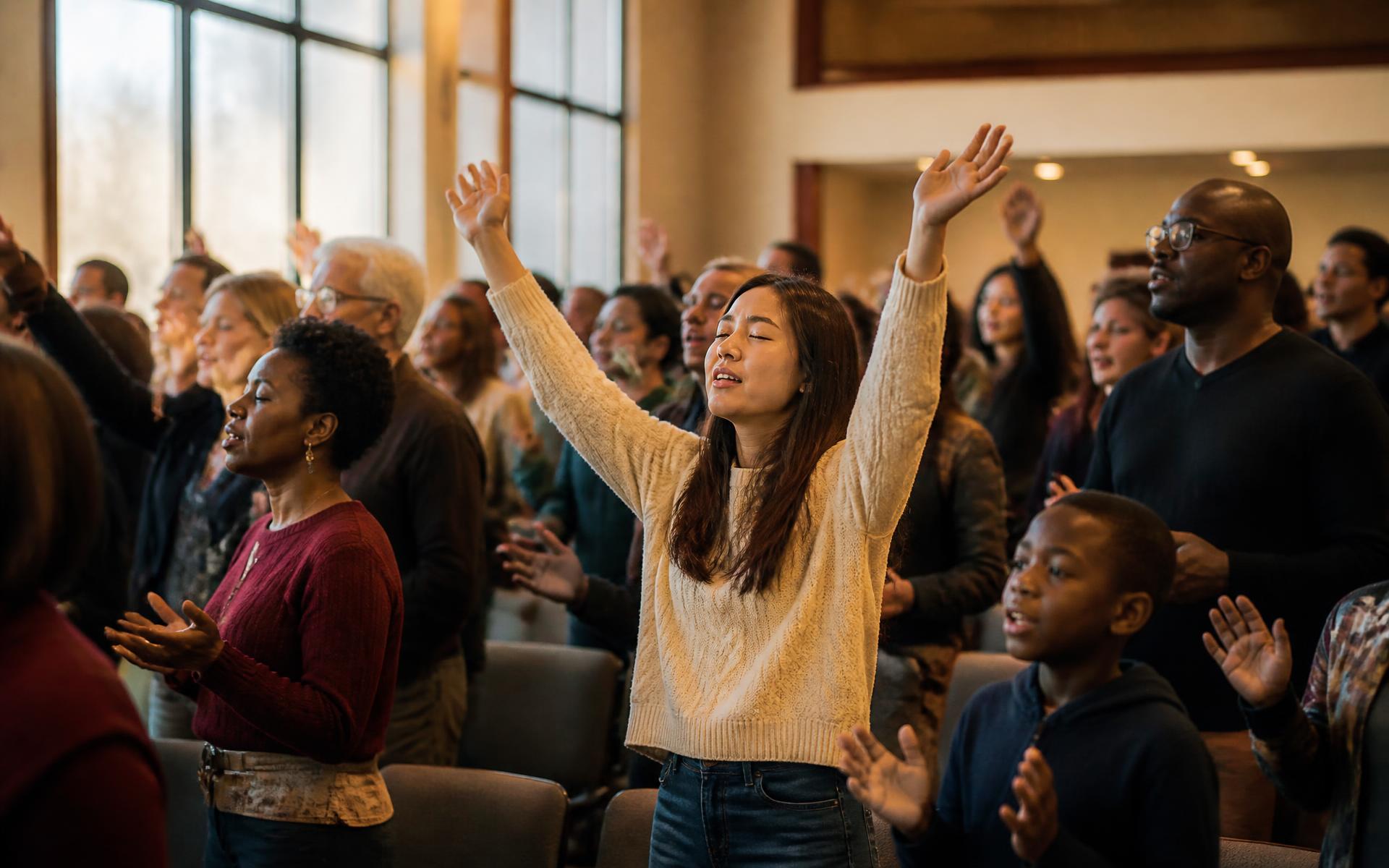 Multicultural congregation worshipping together at Jubilee Christian Church London